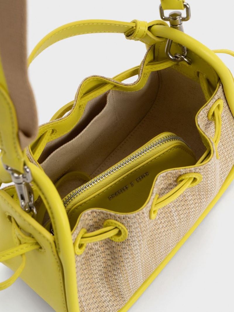 Charles And Keith Ashby Raffia Curved Handbag Yellow | PHILIPPINES E941