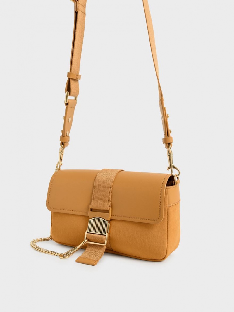 Charles And Keith Aspen Metallic Belt Buckle Shoulder Bags Orange | PHILIPPINES J085