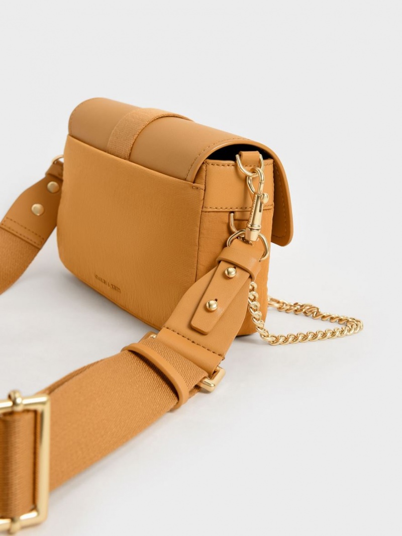 Charles And Keith Aspen Metallic Belt Buckle Shoulder Bags Orange | PHILIPPINES J085