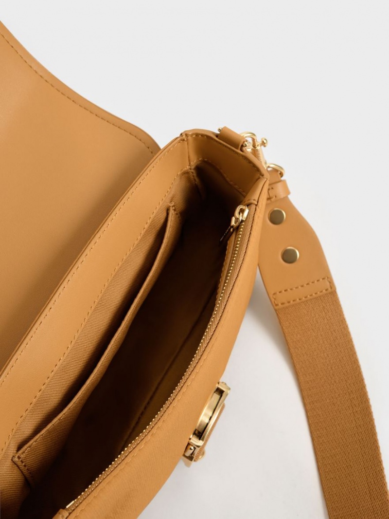 Charles And Keith Aspen Metallic Belt Buckle Shoulder Bags Orange | PHILIPPINES J085