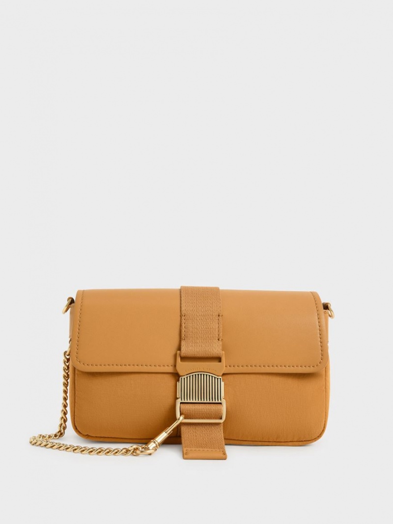 Charles And Keith Aspen Metallic Belt Buckle Shoulder Bags Orange | PHILIPPINES J085