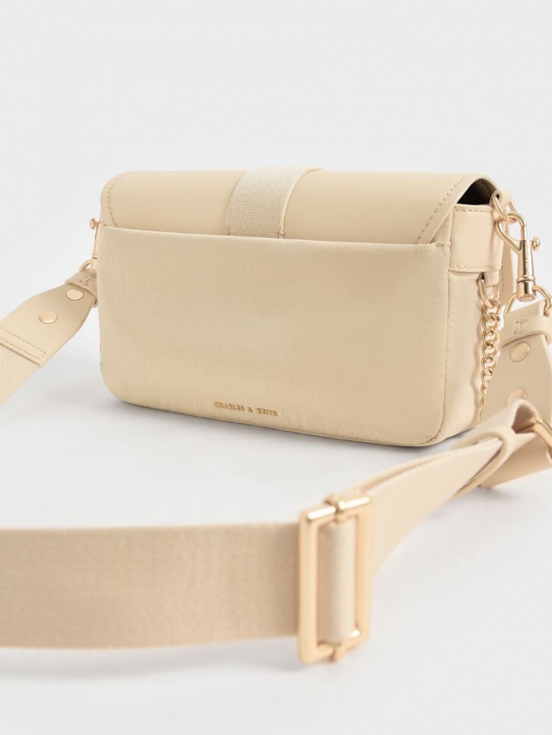 Charles And Keith Aspen Metallic Belt Buckle Shoulder Bags Beige | PHILIPPINES M149