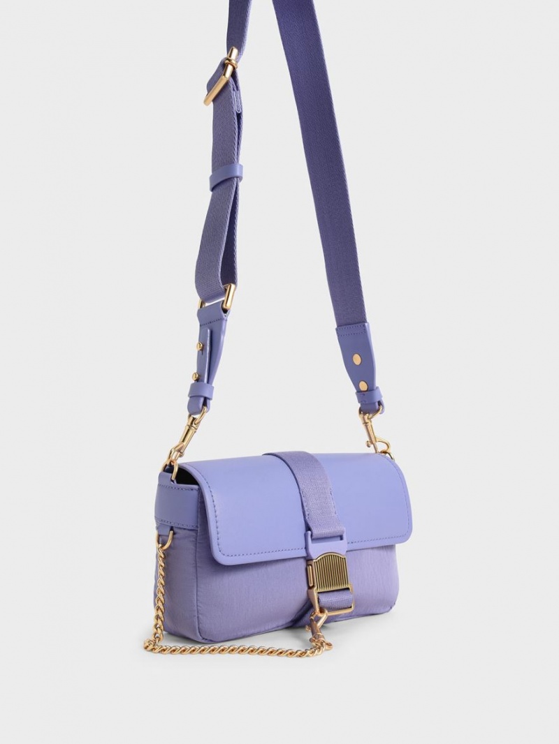 Charles And Keith Aspen Metallic Belt Buckle Shoulder Bags Purple | PHILIPPINES Y526