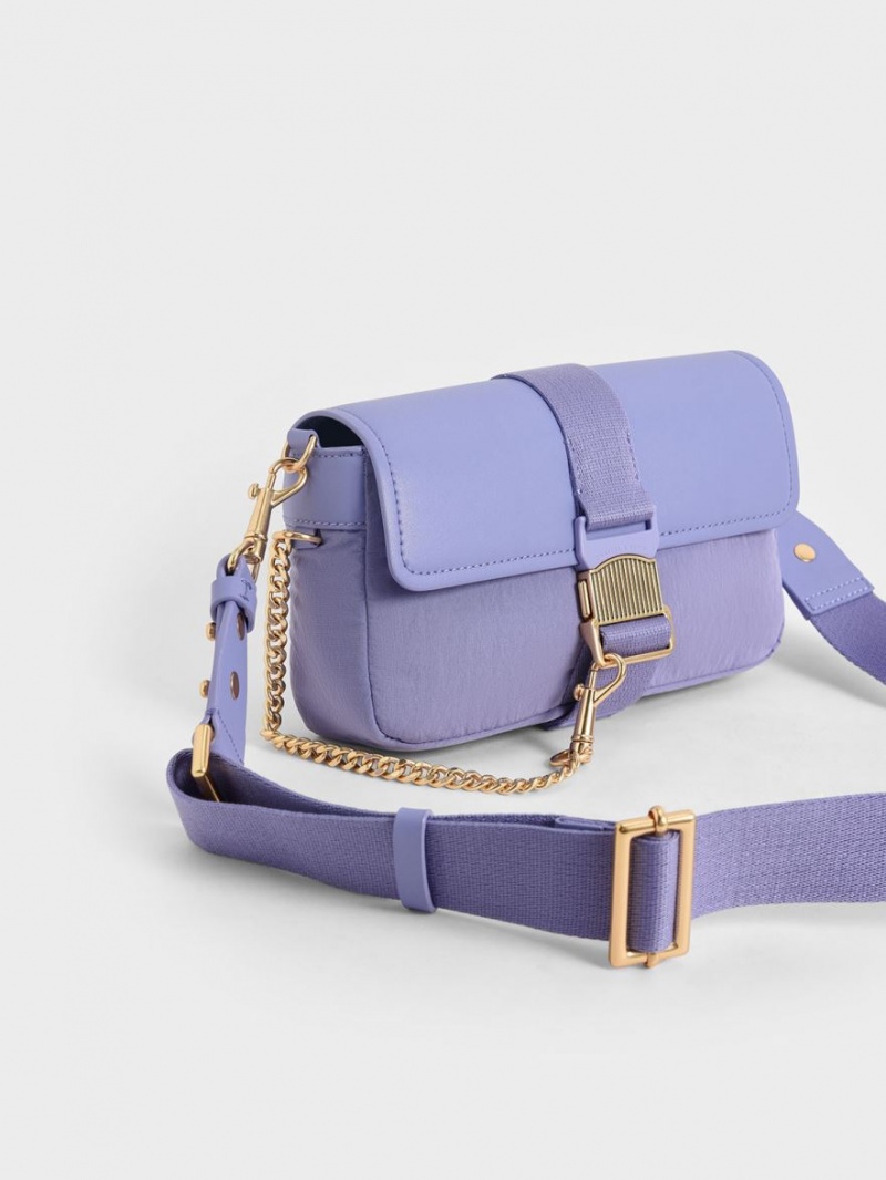 Charles And Keith Aspen Metallic Belt Buckle Shoulder Bags Purple | PHILIPPINES Y526