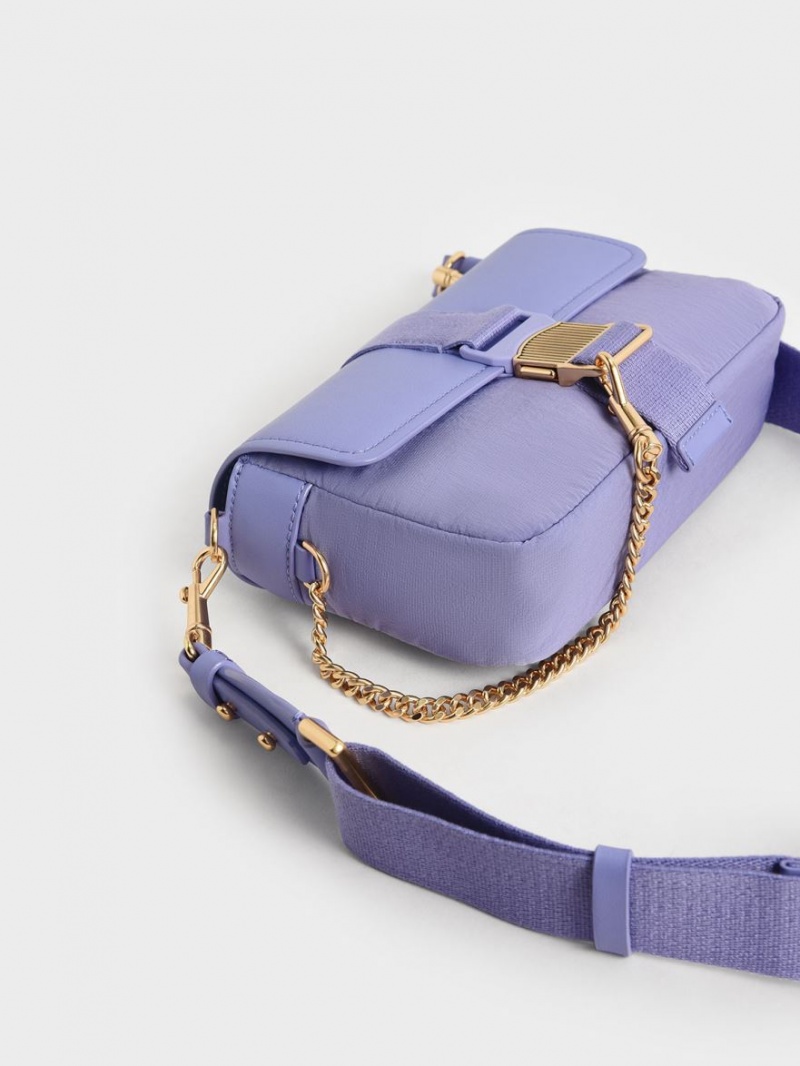 Charles And Keith Aspen Metallic Belt Buckle Shoulder Bags Purple | PHILIPPINES Y526