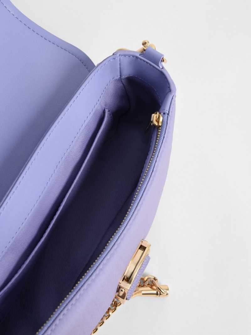 Charles And Keith Aspen Metallic Belt Buckle Shoulder Bags Purple | PHILIPPINES Y526