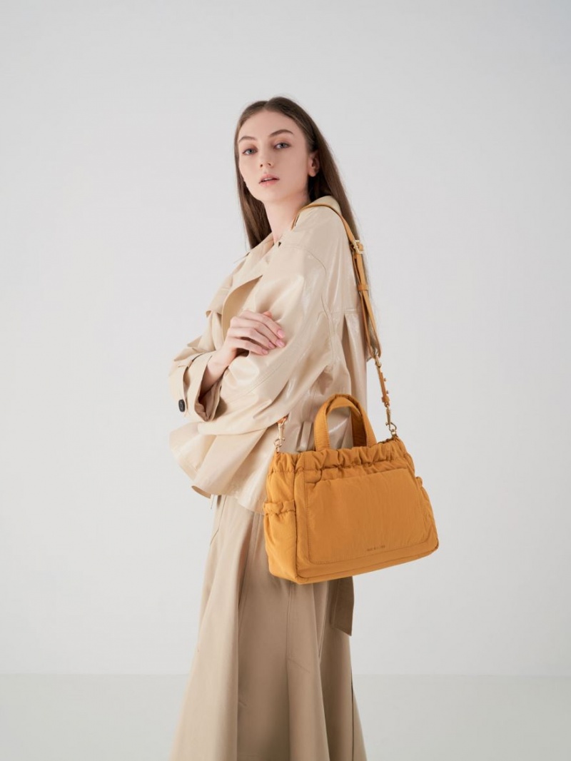 Charles And Keith Aspen Ruched Double Handle Tote Bags Orange | PHILIPPINES W258