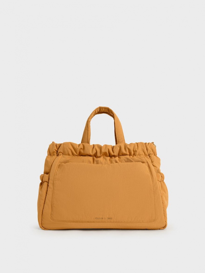 Charles And Keith Aspen Ruched Double Handle Tote Bags Orange | PHILIPPINES W258