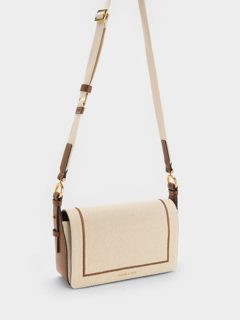 Charles And Keith Astra Chain Handle Canvas Shoulder Bags Chocolate | PHILIPPINES J758