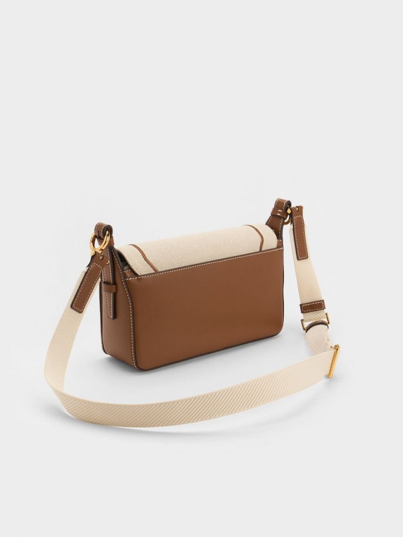 Charles And Keith Astra Chain Handle Canvas Shoulder Bags Chocolate | PHILIPPINES J758