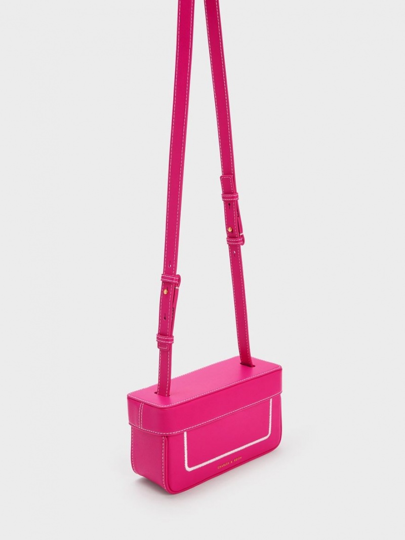 Charles And Keith Astra Contrast Trim Boxy Tote Bags Fuchsia | PHILIPPINES O574