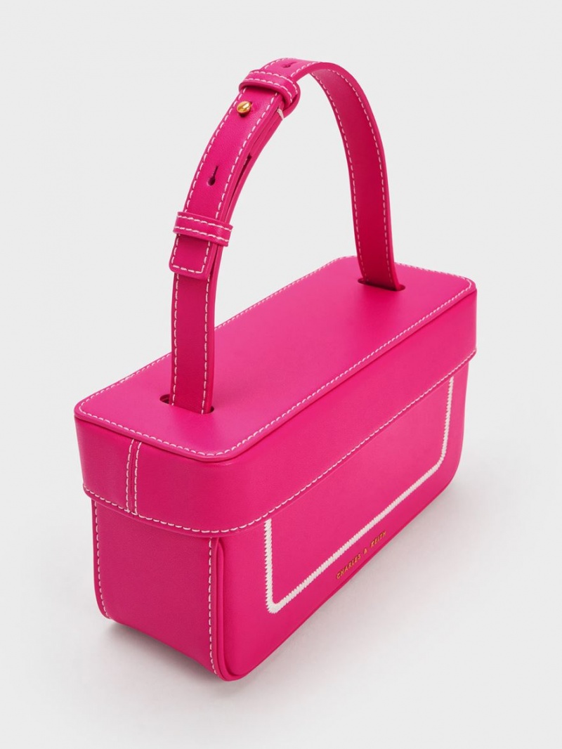 Charles And Keith Astra Contrast Trim Boxy Tote Bags Fuchsia | PHILIPPINES O574