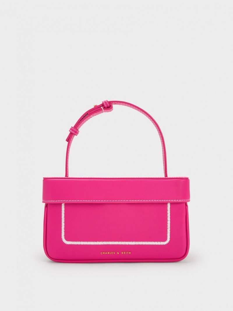 Charles And Keith Astra Contrast Trim Boxy Tote Bags Fuchsia | PHILIPPINES O574