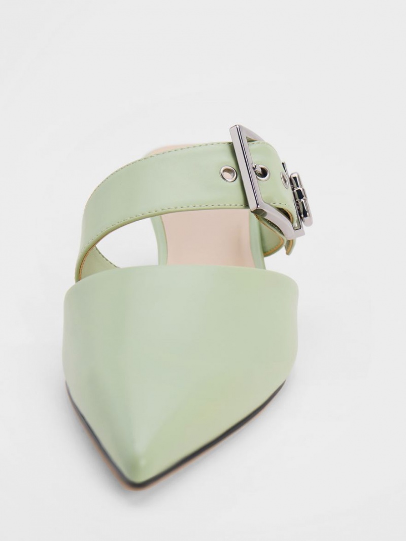 Charles And Keith Asymmetric Buckle Heeled Mules Mint | PHILIPPINES R305