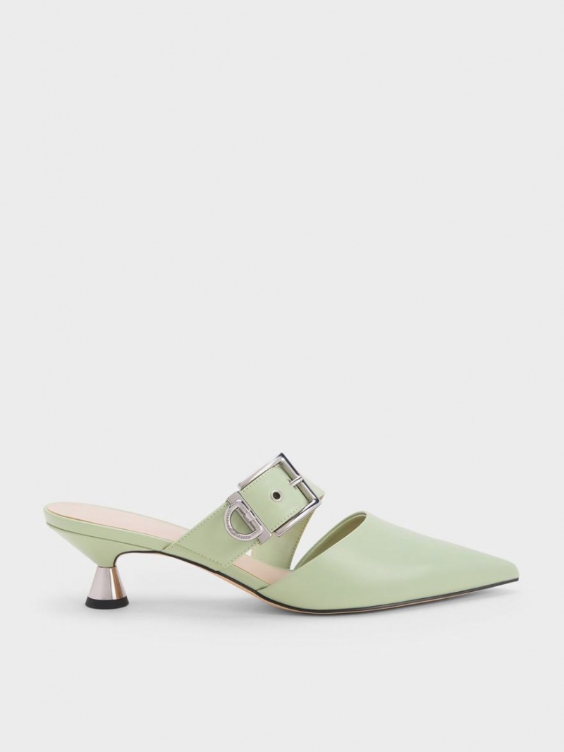 Charles And Keith Asymmetric Buckle Heeled Mules Mint | PHILIPPINES R305