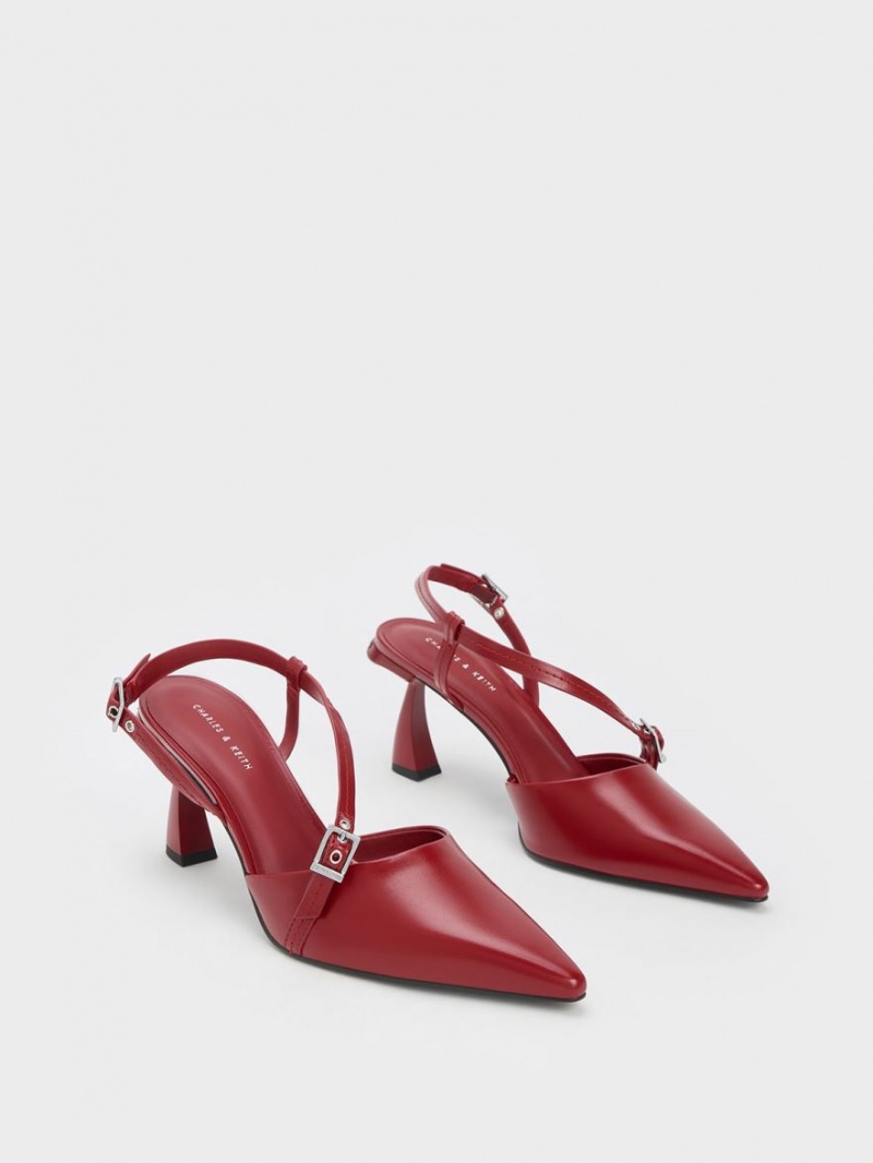 Charles And Keith Asymmetric Curved Heel Slingback Pumps Red | PHILIPPINES Z903