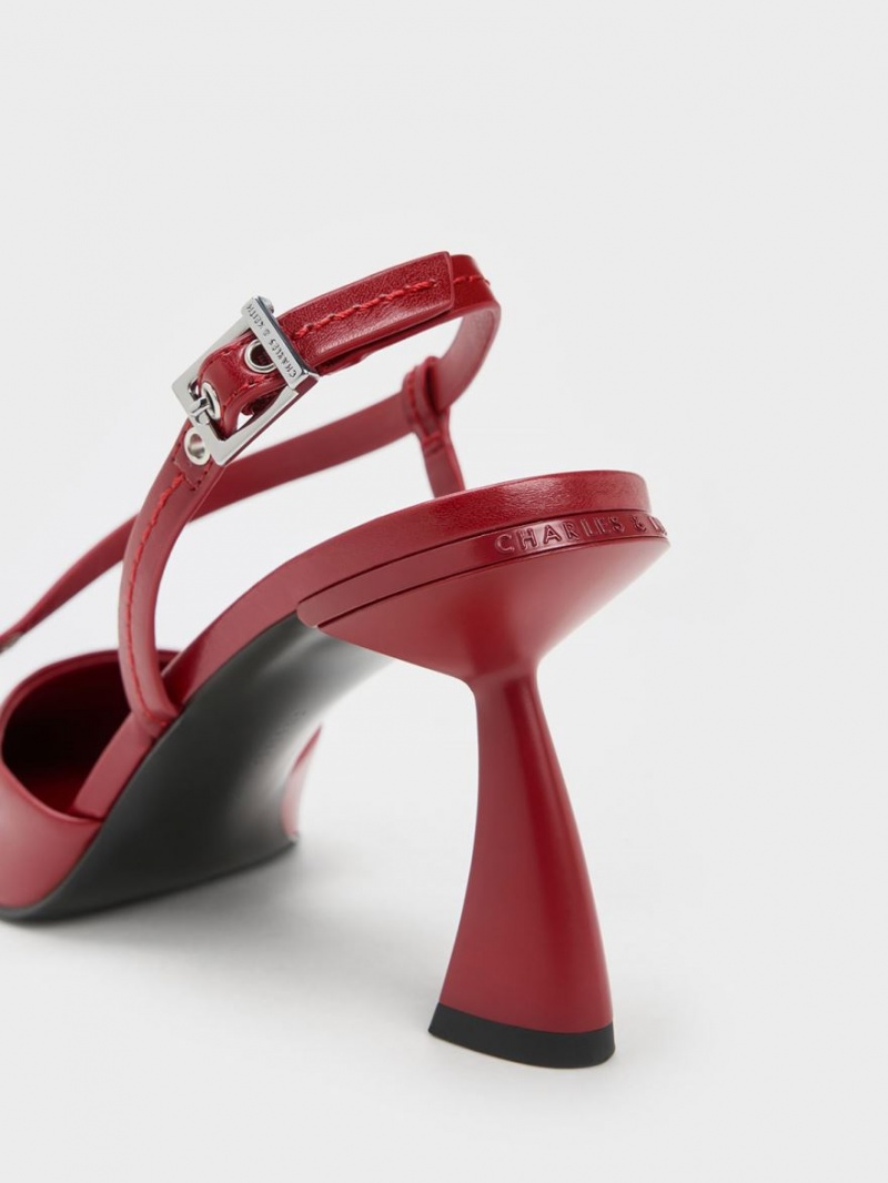 Charles And Keith Asymmetric Curved Heel Slingback Pumps Red | PHILIPPINES Z903