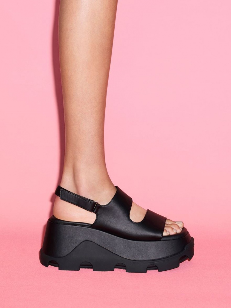 Charles And Keith Asymmetric Platform Sandals Black | PHILIPPINES Q945