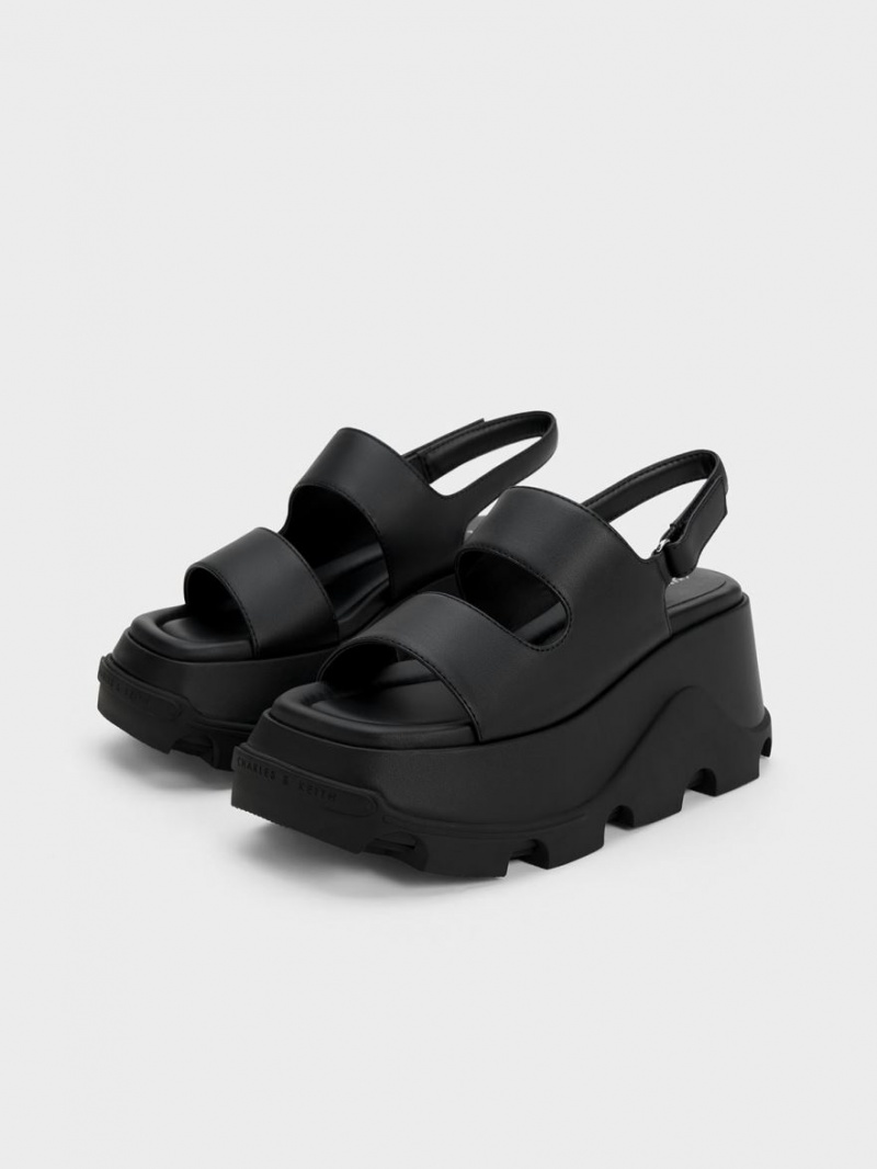 Charles And Keith Asymmetric Platform Sandals Black | PHILIPPINES Q945