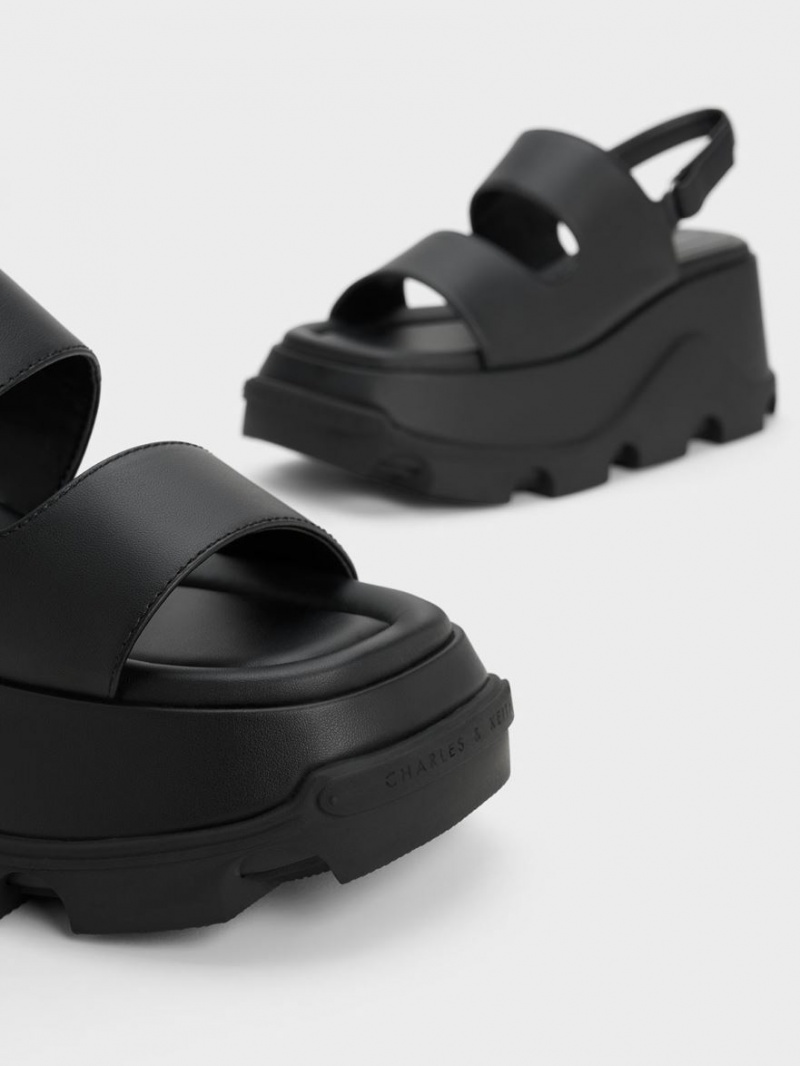 Charles And Keith Asymmetric Platform Sandals Black | PHILIPPINES Q945