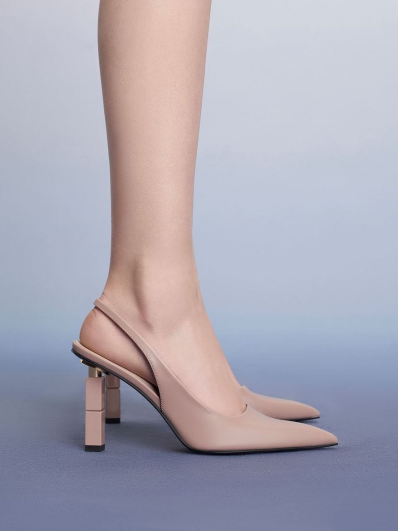 Charles And Keith Asymmetric Sculptural Heel Pumps Beige | PHILIPPINES H653