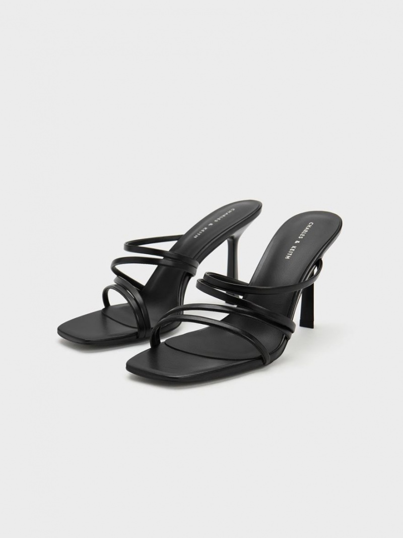 Charles And Keith Asymmetric Square-Toe Heeled Mules Black | PHILIPPINES G165