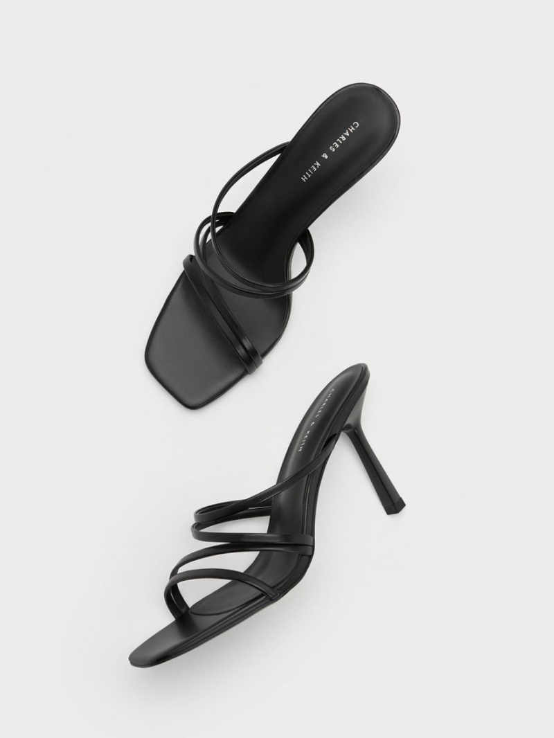 Charles And Keith Asymmetric Square-Toe Heeled Mules Black | PHILIPPINES G165