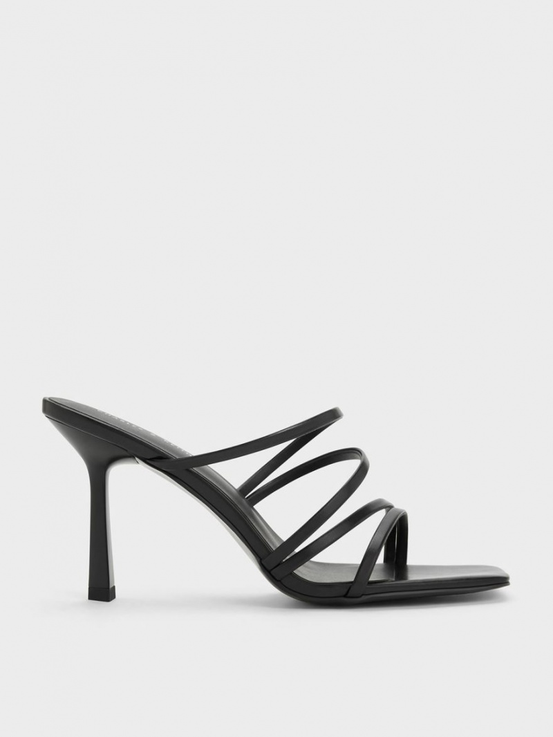 Charles And Keith Asymmetric Square-Toe Heeled Mules Black | PHILIPPINES G165