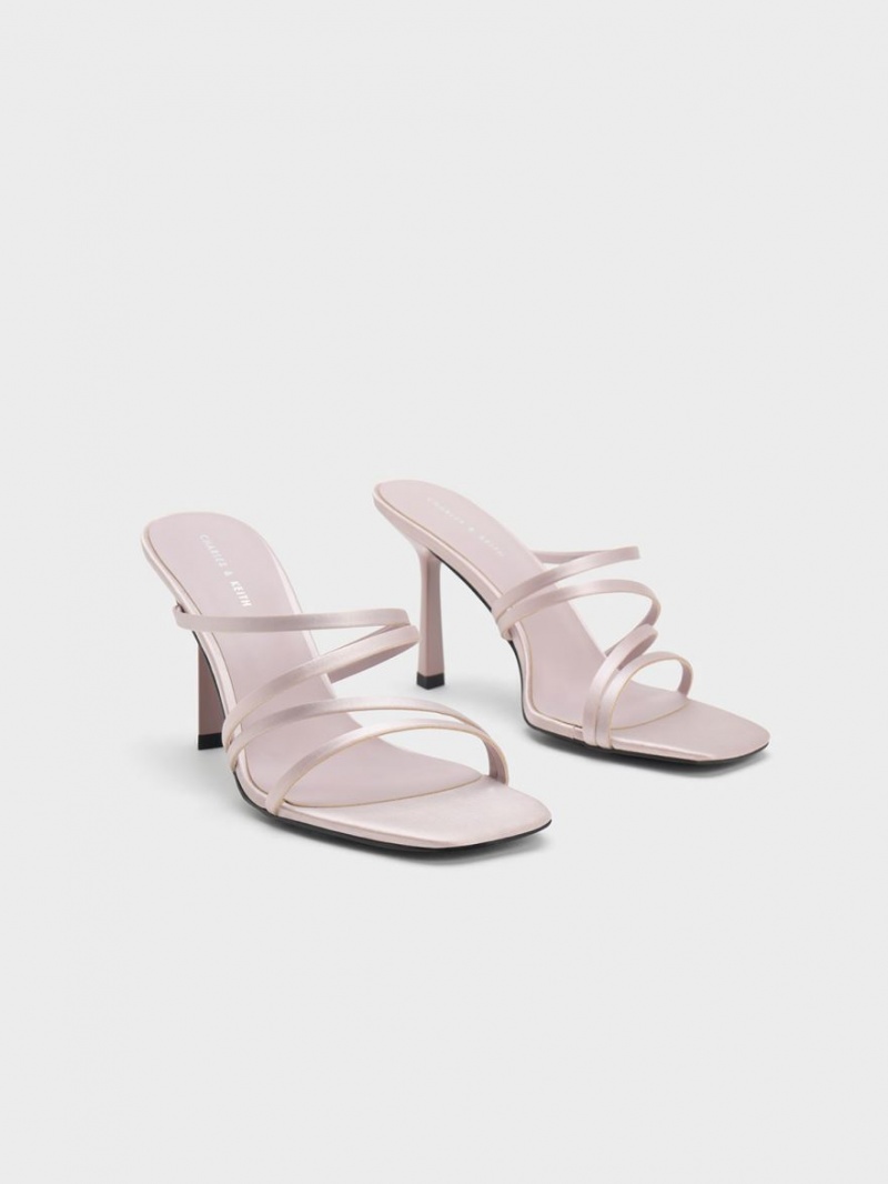 Charles And Keith Asymmetric Square-Toe Heeled Mules Purple | PHILIPPINES O208