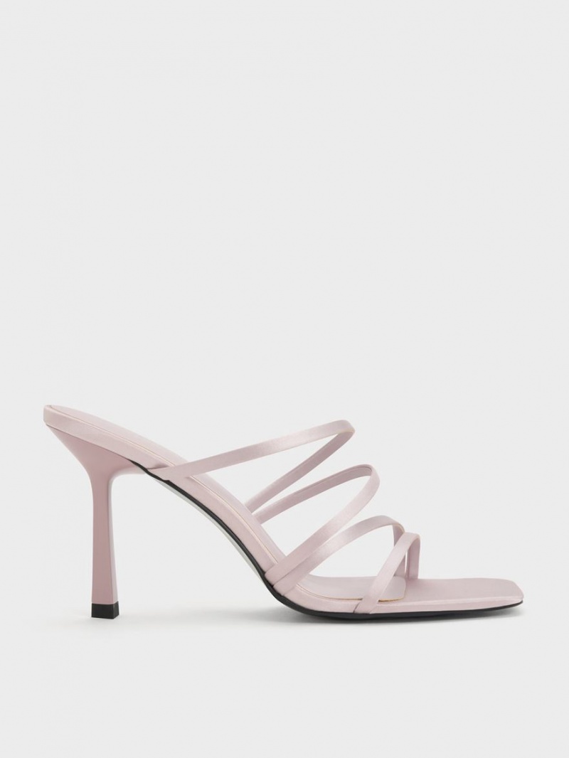 Charles And Keith Asymmetric Square-Toe Heeled Mules Purple | PHILIPPINES O208