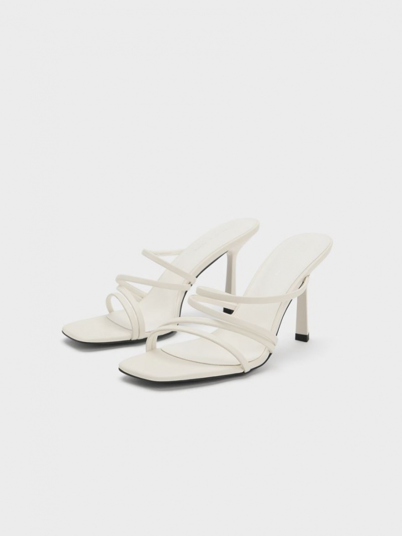 Charles And Keith Asymmetric Square-Toe Heeled Mules Cream | PHILIPPINES I321