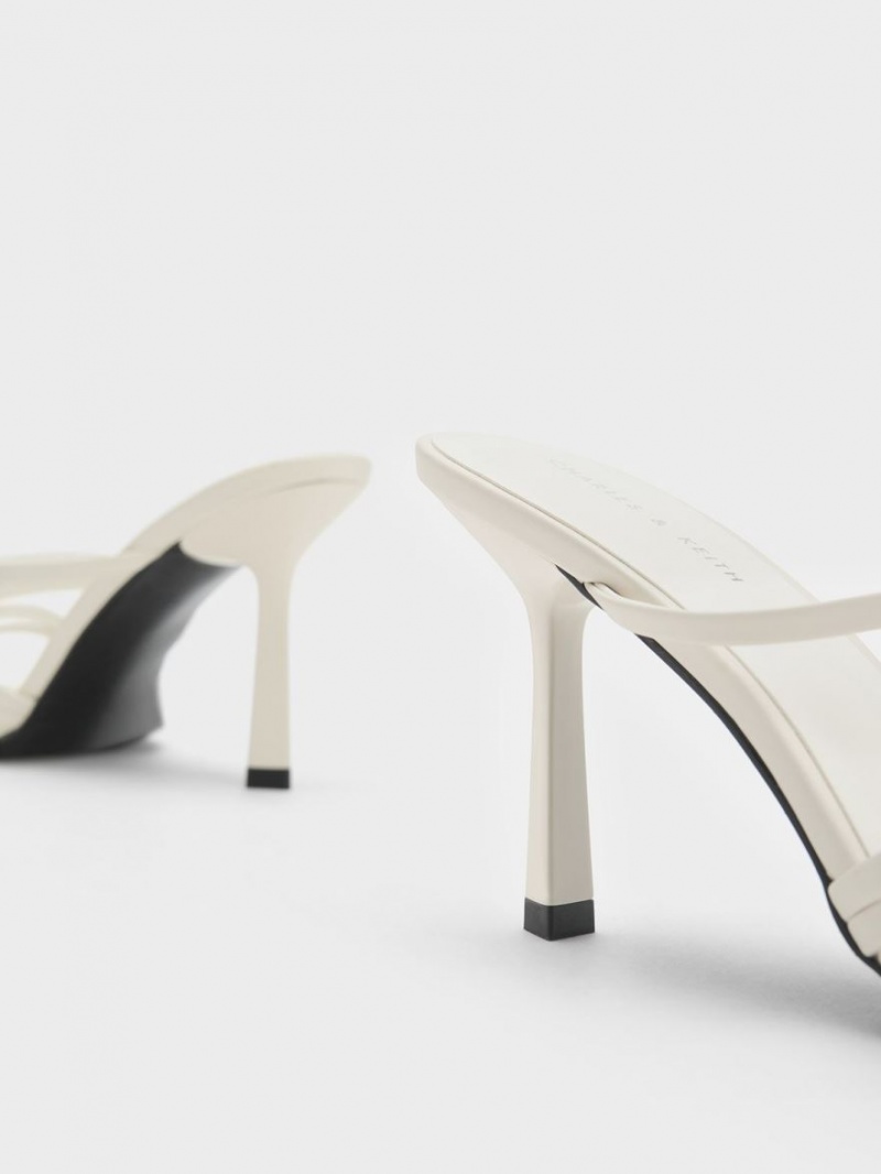 Charles And Keith Asymmetric Square-Toe Heeled Mules Cream | PHILIPPINES I321