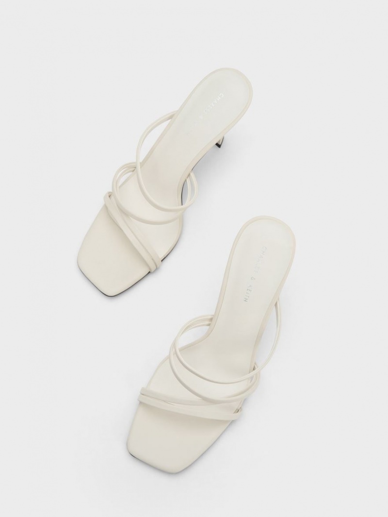 Charles And Keith Asymmetric Square-Toe Heeled Mules Cream | PHILIPPINES I321