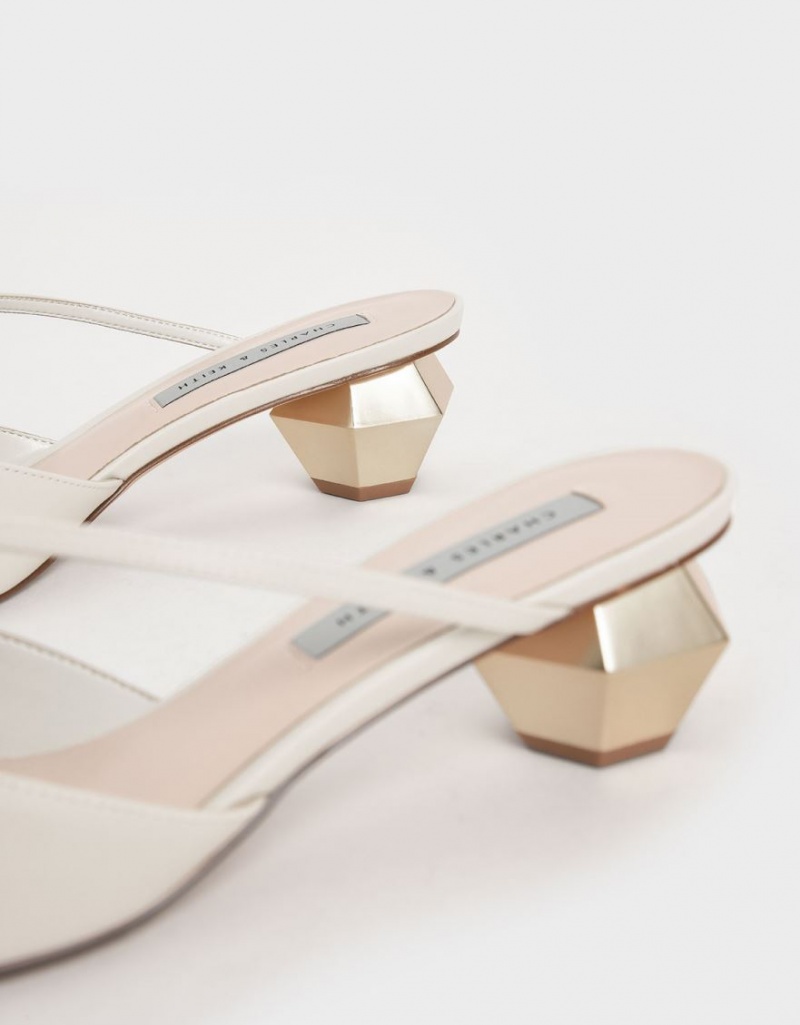 Charles And Keith Asymmetric Strap Chrome Heel Mules White | PHILIPPINES I793