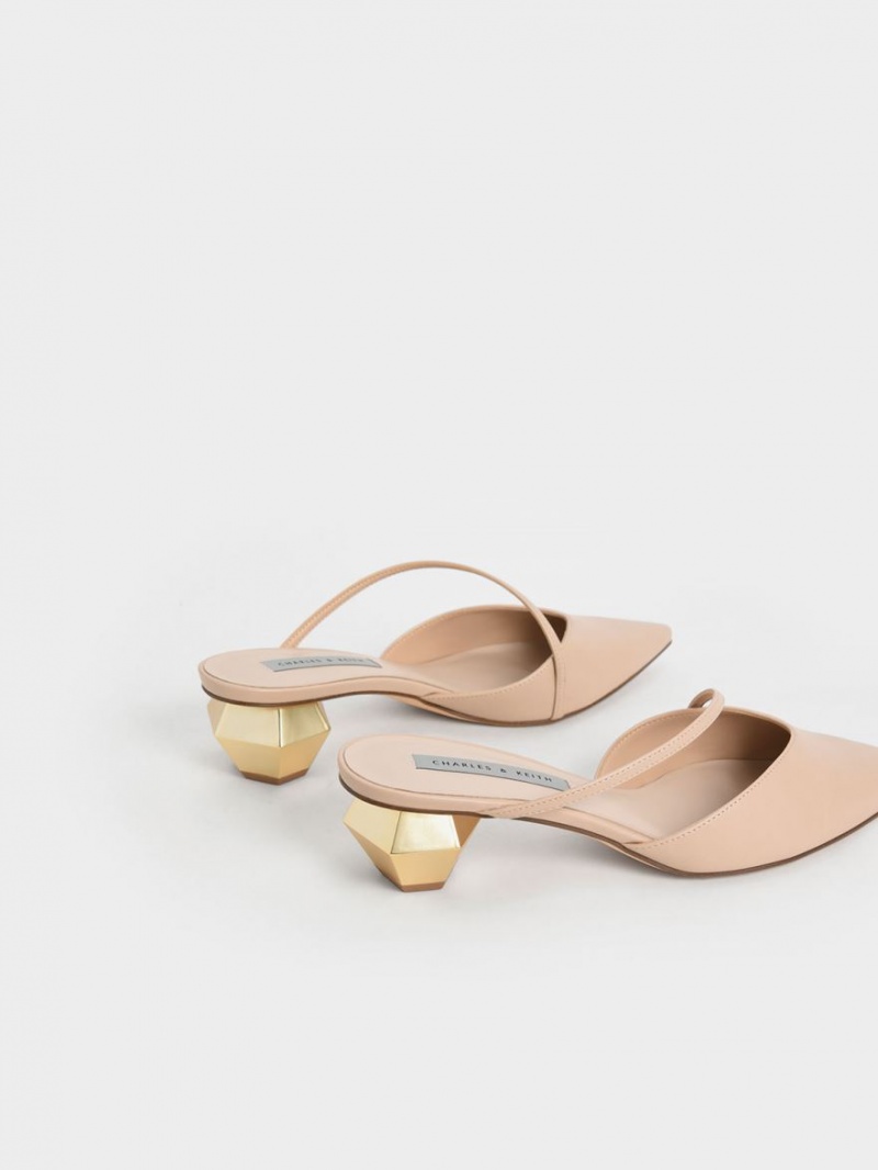 Charles And Keith Asymmetric Strap Chrome Heel Mules Light Pink | PHILIPPINES Z140