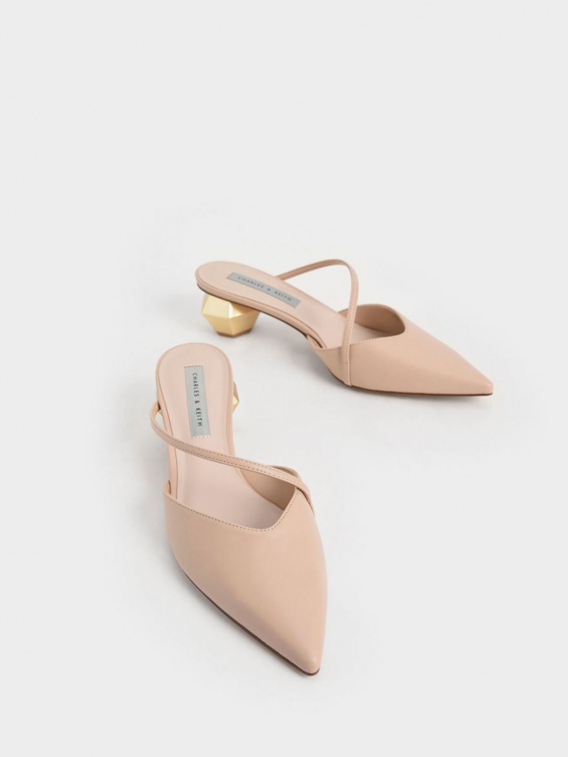 Charles And Keith Asymmetric Strap Chrome Heel Mules Light Pink | PHILIPPINES Z140