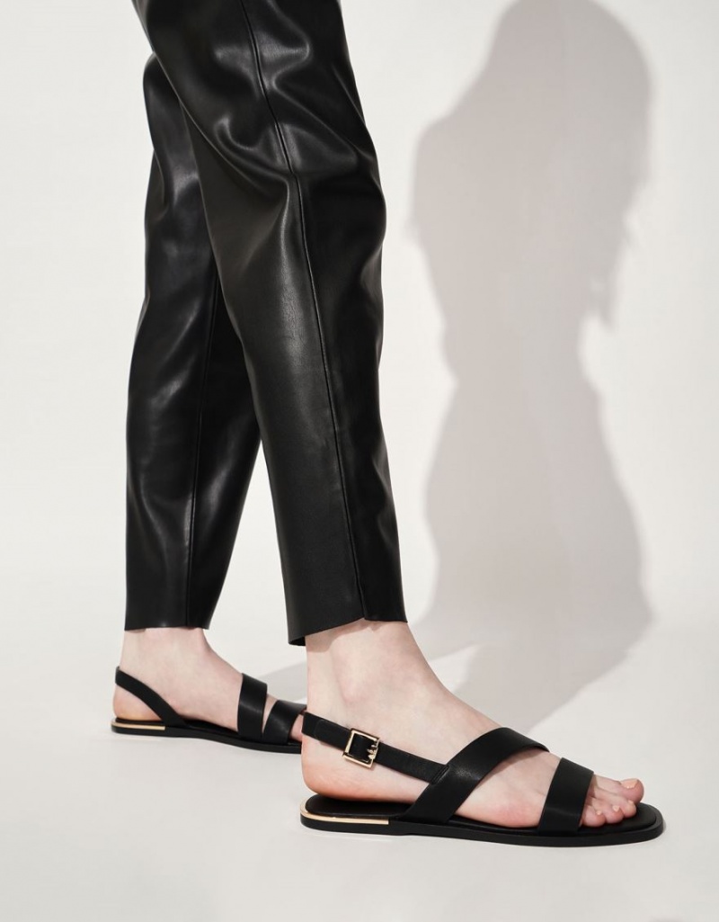 Charles And Keith Asymmetric Strap Slingback Flat Sandals Black | PHILIPPINES D084