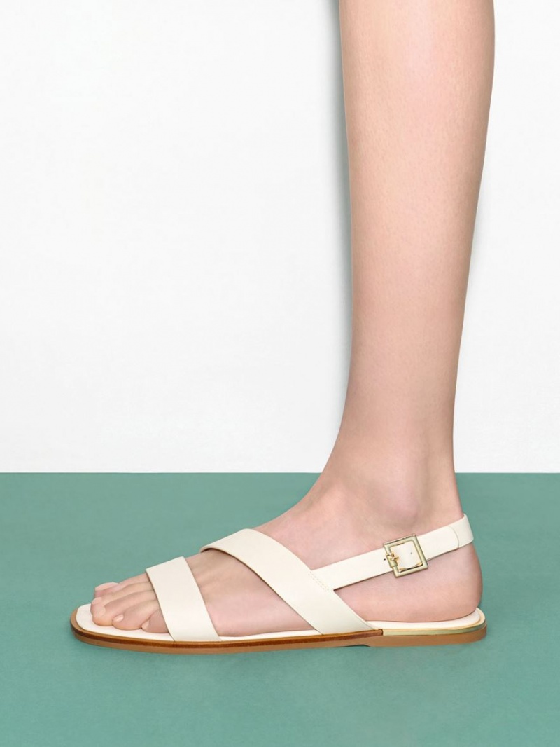 Charles And Keith Asymmetric Strap Slingback Flat Sandals White | PHILIPPINES K519