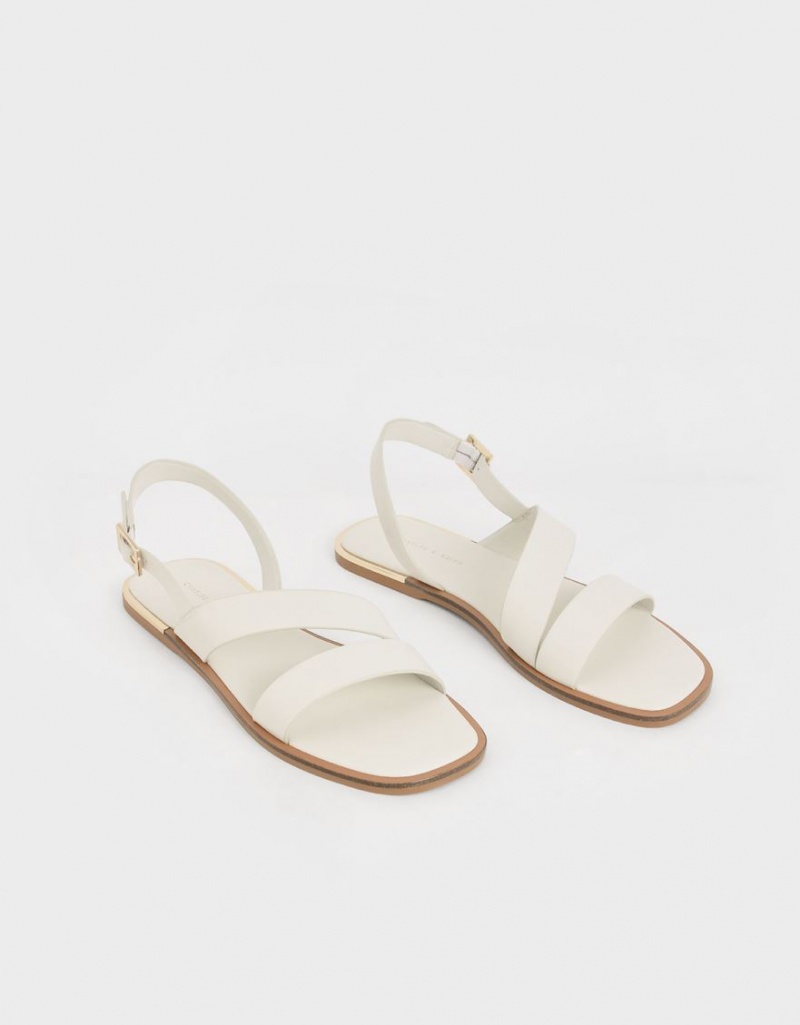 Charles And Keith Asymmetric Strap Slingback Flat Sandals White | PHILIPPINES K519