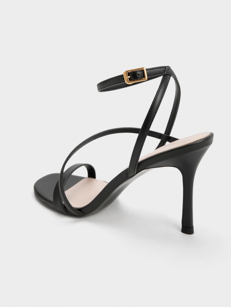 Charles And Keith Asymmetric Strappy Heels Sandals Black | PHILIPPINES N784