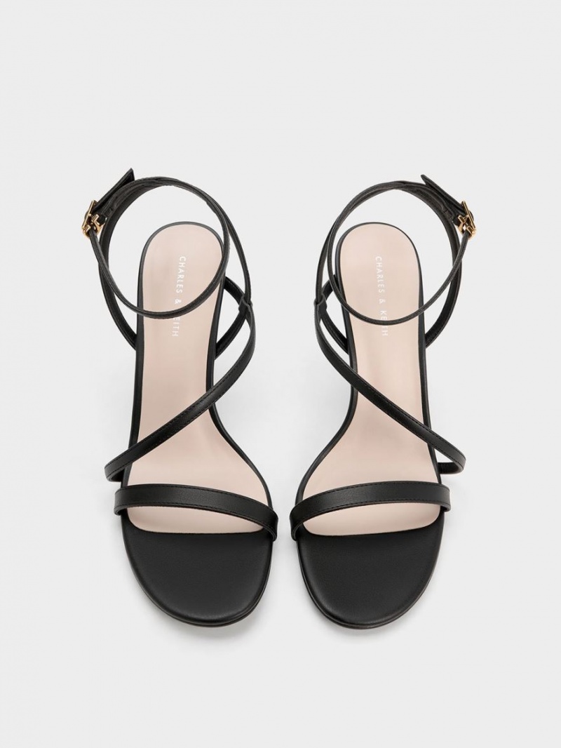 Charles And Keith Asymmetric Strappy Heels Sandals Black | PHILIPPINES N784