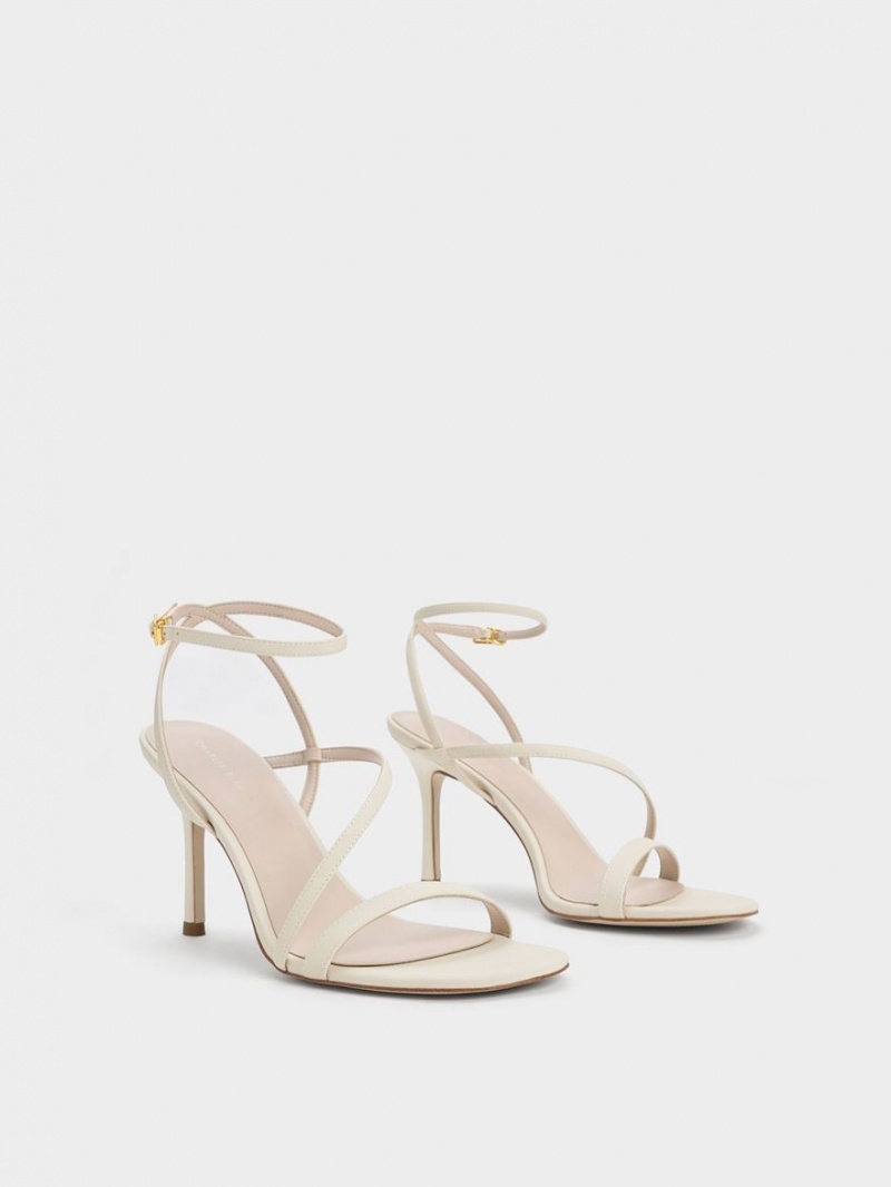 Charles And Keith Asymmetric Strappy Heels Sandals Cream | PHILIPPINES G951