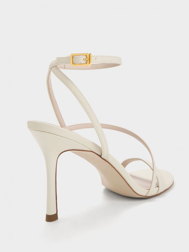 Charles And Keith Asymmetric Strappy Heels Sandals Cream | PHILIPPINES G951