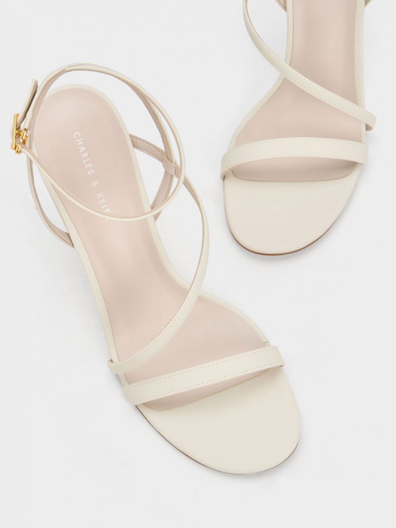 Charles And Keith Asymmetric Strappy Heels Sandals Cream | PHILIPPINES G951