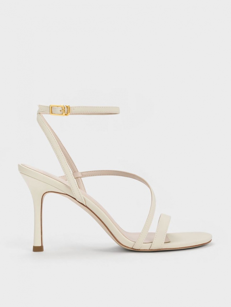 Charles And Keith Asymmetric Strappy Heels Sandals Cream | PHILIPPINES G951