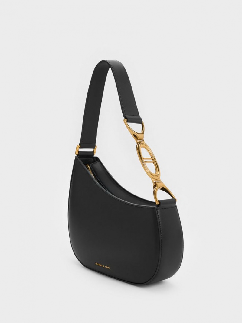 Charles And Keith Asymmetrical Shoulder Bags Black | PHILIPPINES E678