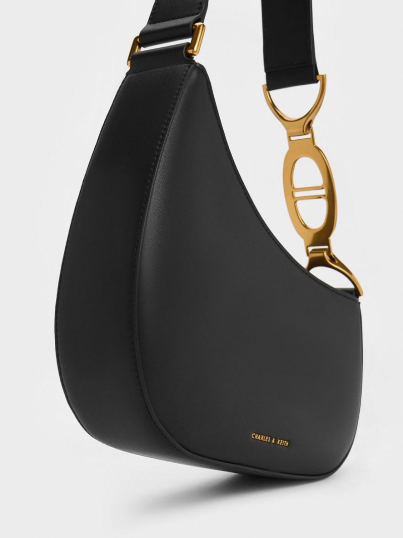 Charles And Keith Asymmetrical Shoulder Bags Black | PHILIPPINES E678