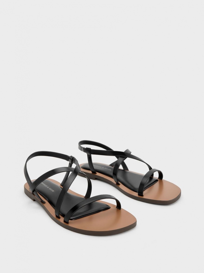 Charles And Keith Asymmetrical Strap Sandals Black | PHILIPPINES M820