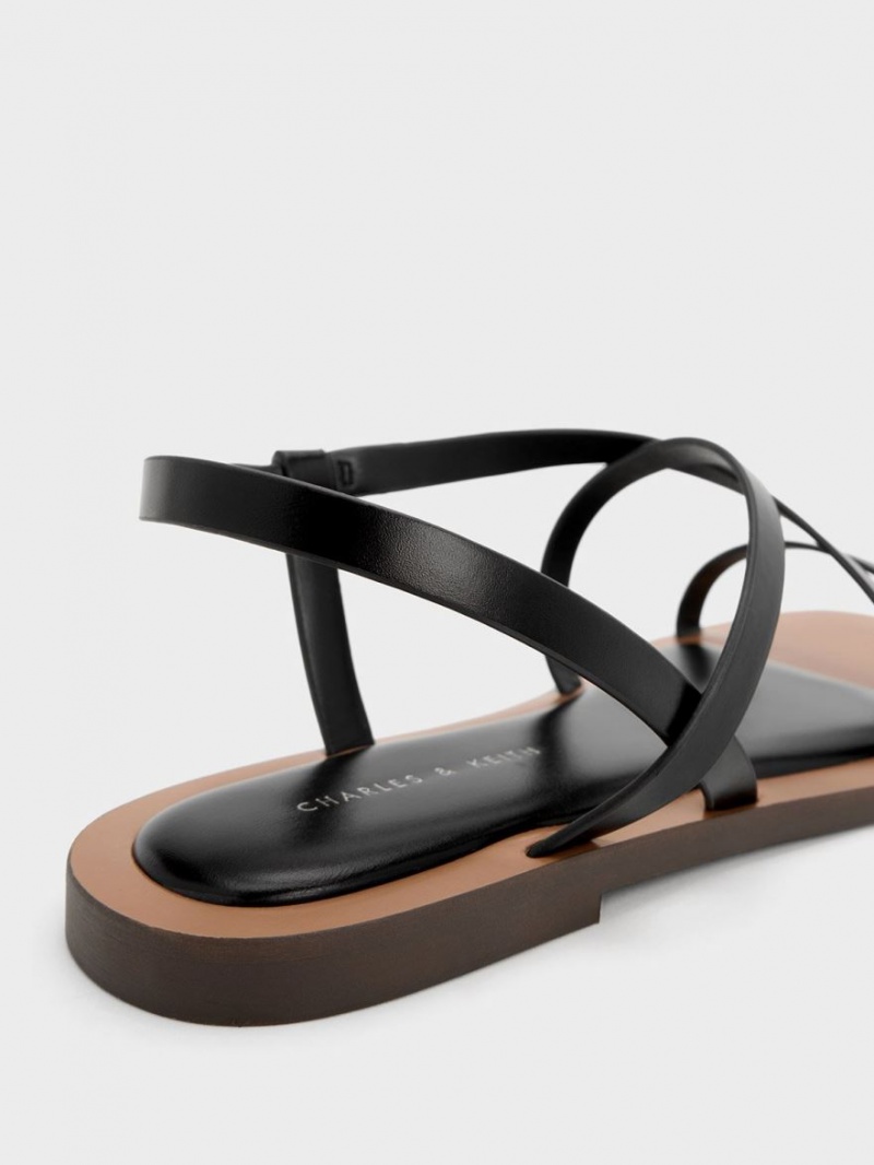 Charles And Keith Asymmetrical Strap Sandals Black | PHILIPPINES M820