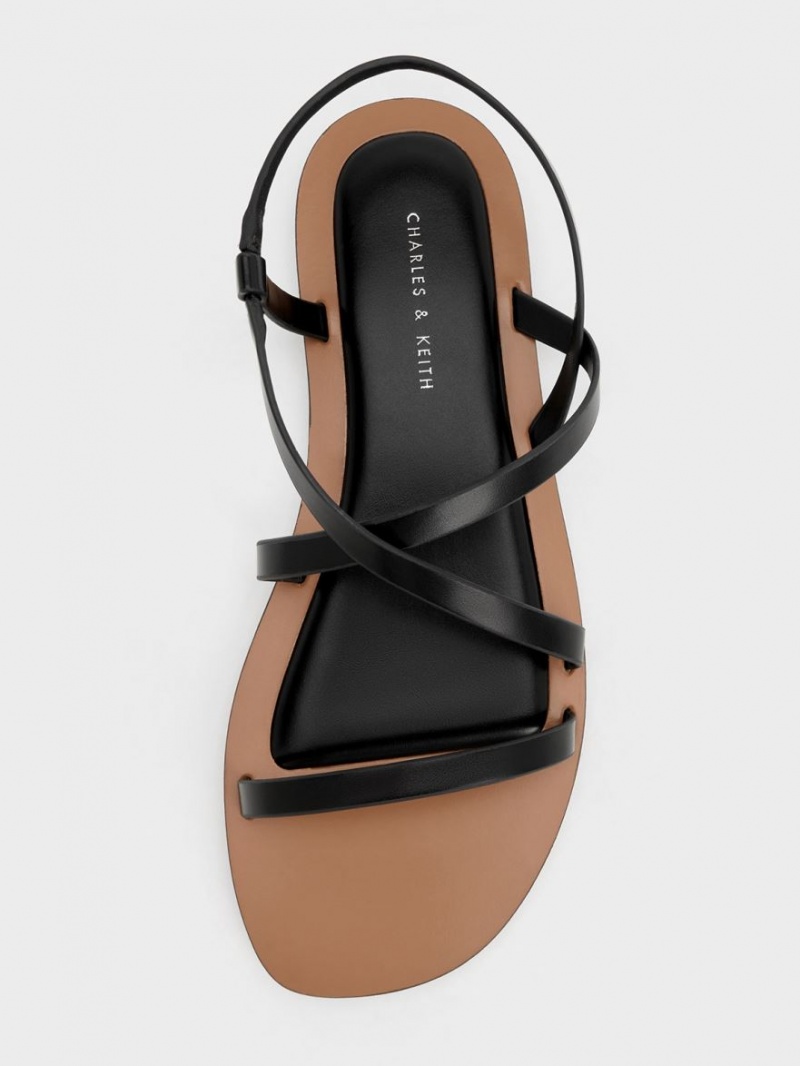 Charles And Keith Asymmetrical Strap Sandals Black | PHILIPPINES M820